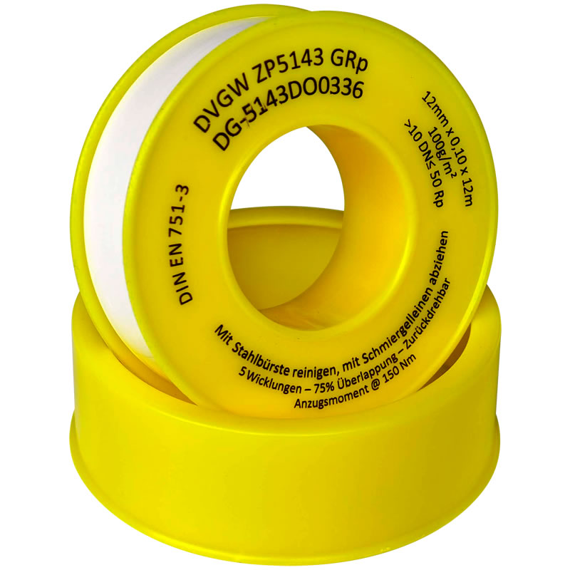 PTFE-Gewindedichtband (GRp) für Metall-Grobgewinde von 3/8'' bis 2'' - DIN-DVGW - Breite 12 mm - Rolle 12 m ** 1m/0,09 EUR