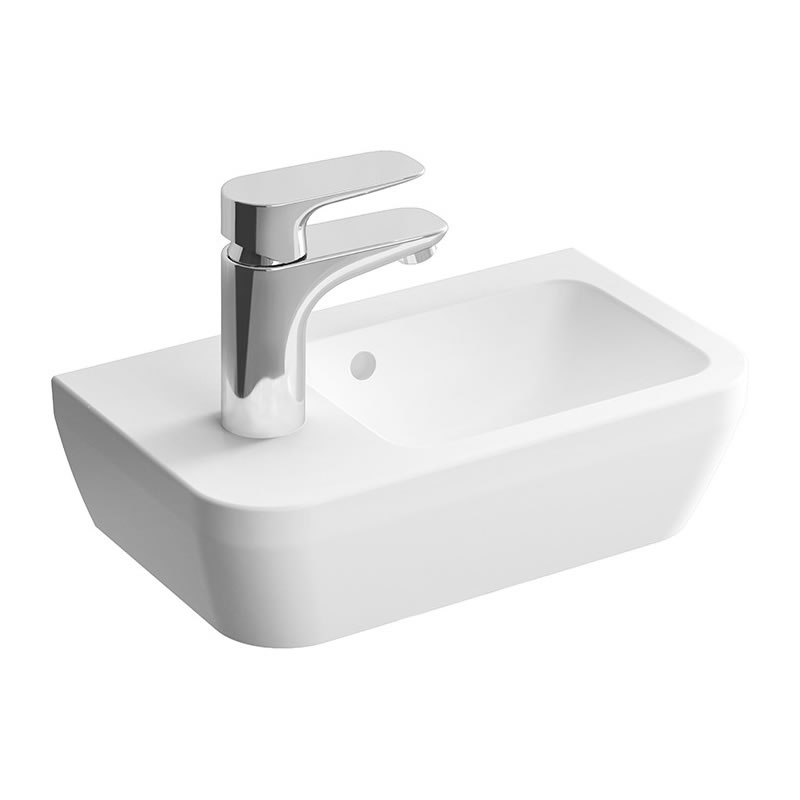 Handwaschbecken VitrA Integra, mit Hahnloch 370 x 220 mm, Hahnloch links, mit Überlauf, weiß - 7090L003-0028