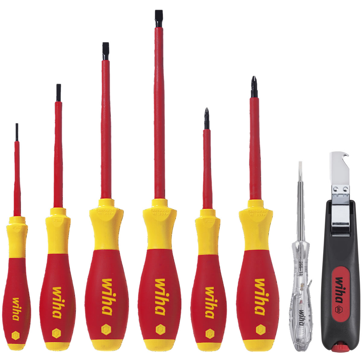 Wiha SoftFinish® electric Schlitz/Kreuzschlitz-Set mit Spannungsprüfer und Kabelmesser - 8-teilig - VDE- und GS-geprüft - 29897