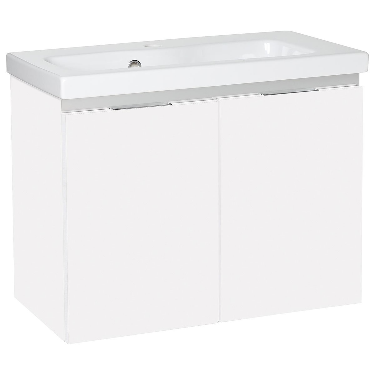 Waschtischunterschrank + Keramik-Waschtisch EOLA, weiß hochglanz, 2 Türen, 710 x 580 x 380 mm