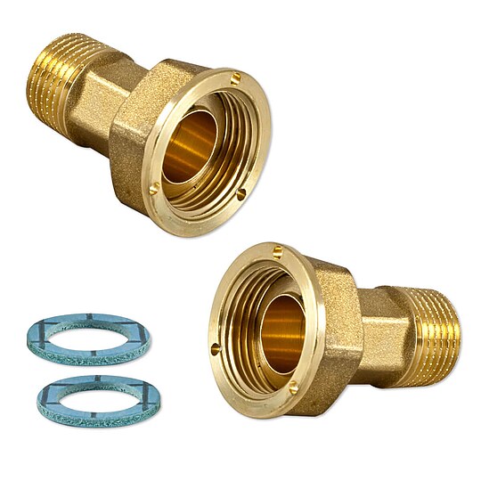 Bild 1 - 1 Satz Wasserz�hlerverschraubung 1/2'' AG x 3/4'' IG �berwurf flachdichtend - Messing