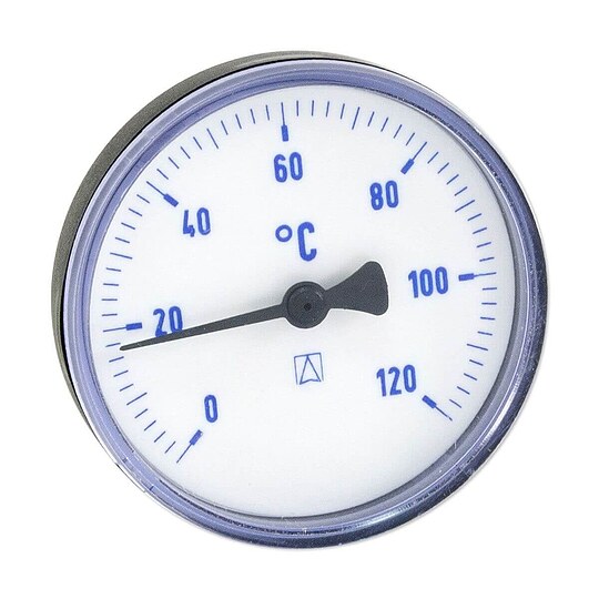 Bild 1 - AFRISO Bimetall-Thermometer - Gehuse ABS-Kunststoff schwarz ( 63 mm), 1/2'' x 40 mm, Skala 0-120 C, BLAU
