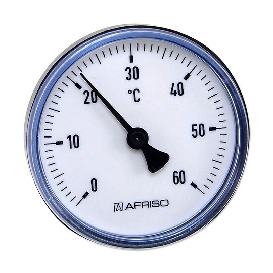 Bild 1 - AFRISO Bimetall-Thermometer - Gehuse ABS-Kunststoff schwarz ( 63 mm), 1/2'' x 40 mm, Skala 0-60 C, SCHWARZ