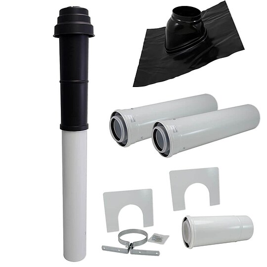 Bild 1 - Buderus Abgaspaket DO - schwarz -  80/125 mm - mit Ziegel und 2 x 1 m Steigrohr - 7736614902