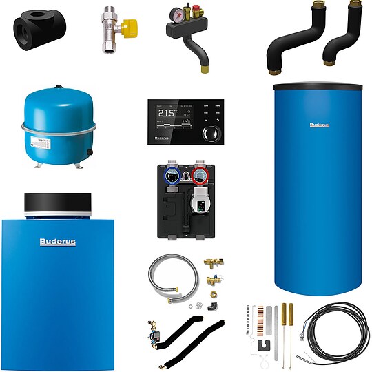 Bild 1 - Buderus GB212 Logaplus Gas-Brennwert Heizungspaket K61 mit nebenstehendem Warmwasserspeicher SU200, Regelger�t & Zubeh�r - 30 kW - 7739610452