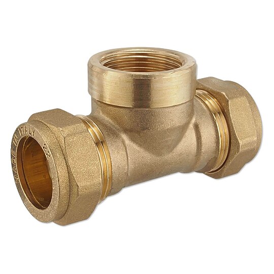 Bild 1 - Messing-Klemm-T-St�ck f�r Kupferrohre - 28 x 1/2'' IG x 28 mm f�r Heizung und Trinkwasser