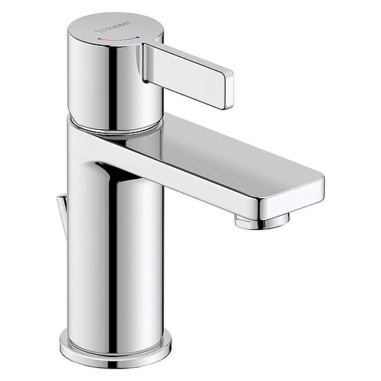 Bild 1 - Waschtischmischer Duravit D-Neo S mit Ablaufgarnitur, Mittelstellung kalt, Ausladung 94 mm, mit Zugstange, chrom - DE1011001010