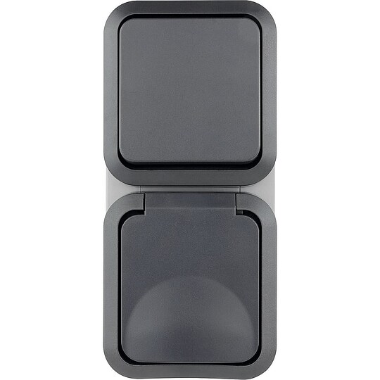 Bild 1 - AquaStorm Kombination Aus-/Wechselschalter mit Steckdose senkr. Aufputz grau - 162 x 75 x 60 mm