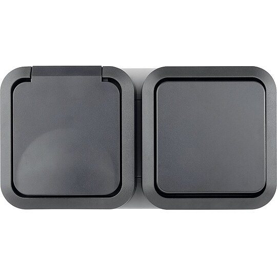 Bild 1 - AquaStorm Kombination Aus-/Wechselschalter mit Steckdose waagr. Aufputz grau - 81 x 152 x 60 mm