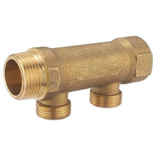 Bild 1 - Messing-Verteiler 1''IG x 1''AG - 2 Abgnge Eurokonus 3/4''AG