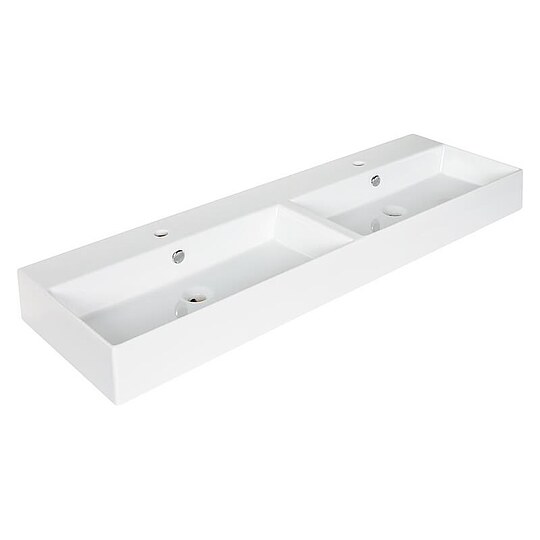 Bild 1 - Doppelwaschtisch Elayla 1410 x 130 x 460 mm, 2 Hahnlöcher und 2 Überläufe, Keramik, weiß - 93 054 51