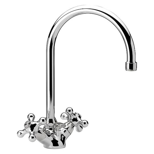 Bild 1 - Zweigriff-Waschtischmischer Retro, Ausladung 190 mm, mit Zugstange, chrom - 93 910 06