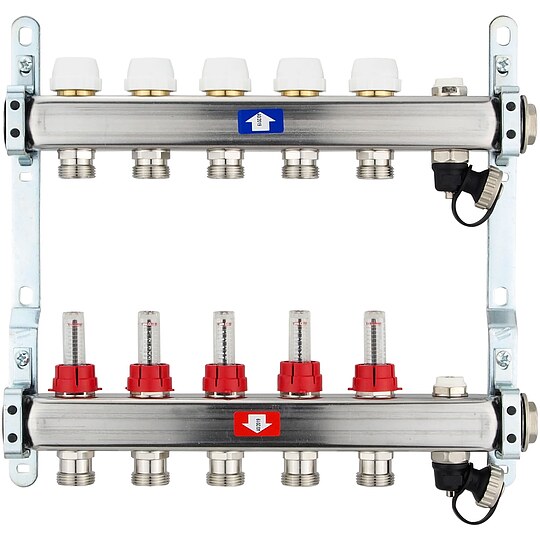 Bild 1 - Fubodenheizungsverteiler aus Edelstahl mit Topmeter fr 5 Heizkreise - ohne Anschlussset