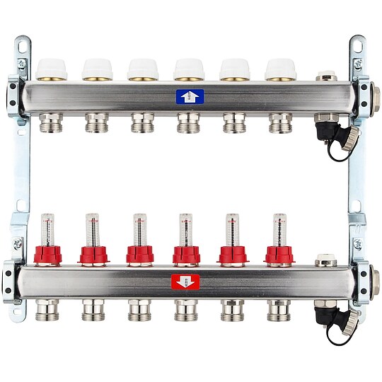 Bild 1 - Fubodenheizungsverteiler aus Edelstahl mit Topmeter fr 6 Heizkreise - ohne Anschlussset