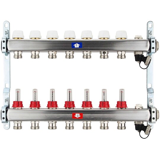 Bild 1 - Fubodenheizungsverteiler aus Edelstahl mit Topmeter fr 7 Heizkreise - ohne Anschlussset
