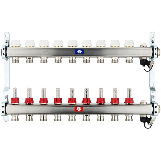 Bild 1 - Fubodenheizungsverteiler aus Edelstahl mit Topmeter fr 9 Heizkreise - ohne Anschlussset