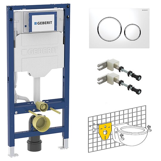 Bild 1 - Geberit WC-Element Duofix SIGMA 112 cm + SIGMA20 Platte wei� + Wandhalter + Gratis Schallschutzset