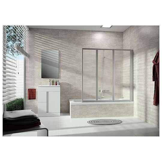 Bild 1 - Badewannenaufsatz Hppe Combinett 3-teilig, silber matt Kunstglas, 1397-1412 x 1400 mm - AC0401087264