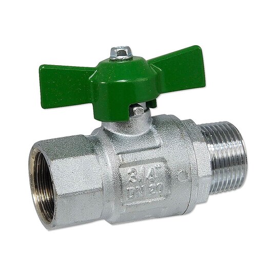 Bild 1 - Kugelhahn 3/4'' IG x 3/4'' AG - DN 20 - Messing vernickelt - mit Flügelgriff grün - voller Durchgang - mit DVGW
