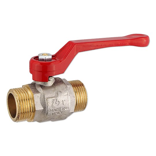 Bild 1 - Kugelhahn 1'' AG x 1'' AG - DN 25 - Messing vernickelt - mit Hebelgriff rot