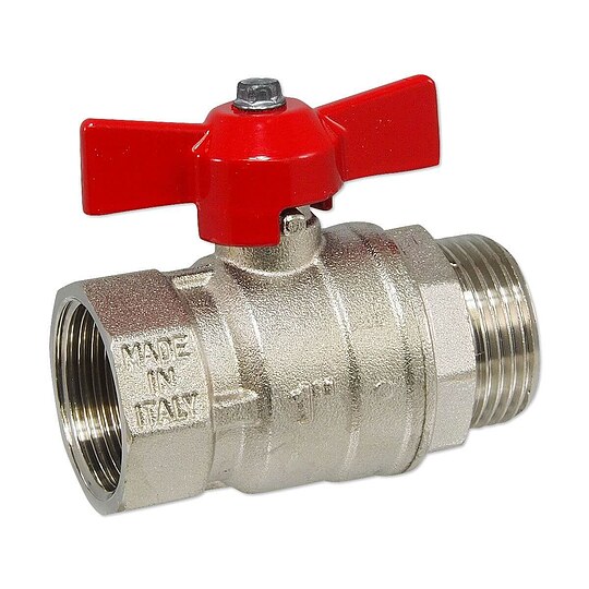 Bild 1 - Kugelhahn 1'' IG x 1'' AG - DN 25 - Messing vernickelt - mit Fl�gelgriff rot