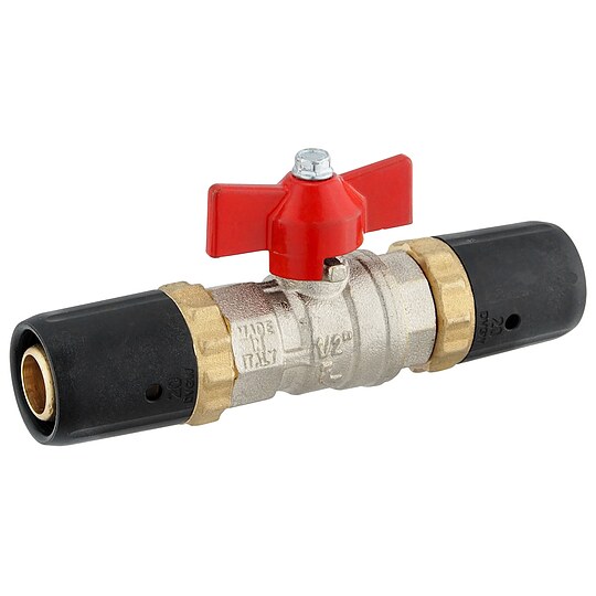 Bild 1 - Steck-Kugelhahn 20 x 2 fr Heizung - Flgelgriff rot fr Mehrschicht-Verbundrohr