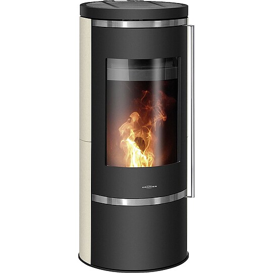 Bild 1 - Pelletofen Oranier Carus Aqua 2.0, wasserführend, Kalkstein Cream / Stahl schwarz, 10 kW - 7992 87