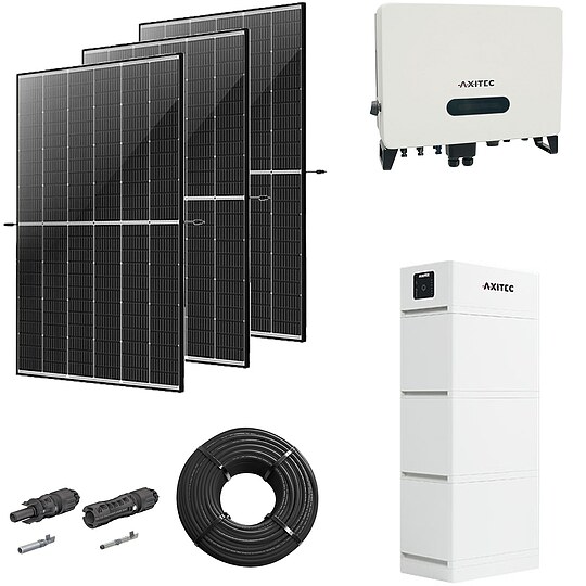 Bild 1 - Photovoltaik-Paket 10 kWp mit AXITEC Wechselrichter 10 kW + Stromspeicher 10,1 kWh, 24 Solarmodulen Glas-Glas black frame