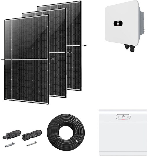 Bild 1 - Photovoltaik-Paket 15 kWp mit Huawei Wechselrichter MB0 15 kW + Stromspeicher 7,0 kWh, 36 Solarmodulen Glas-Glas black frame