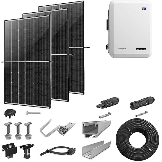 Bild 1 - PV-Komplettanlage 5 kWp mit SMA Wechselrichter 5 kW, 12 Solarmodulen black frame & Montagesystem Aufdach