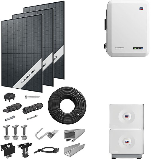 Bild 1 - PV-Komplettanlage 8 kWp mit SMA Wechselrichter 8 kW + Stromspeicher 6,56 kWh, 20 Solarmodulen full black & Montagesystem Aufdach