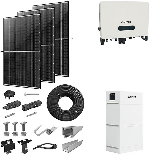 Bild 1 - PV-Komplettanlage 8 kWp mit AXITEC Wechselrichter 8 kW + Stromspeicher 6,7 kWh, 20 Solarmodulen Glas-Glas black frame & Montagesystem Aufdach