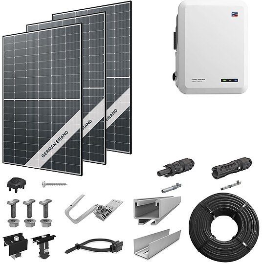 Bild 1 - PV-Komplettanlage 8 kWp mit SMA Wechselrichter 8 kW, 20 Solarmodulen Glas-Folie black frame & Montagesystem Aufdach