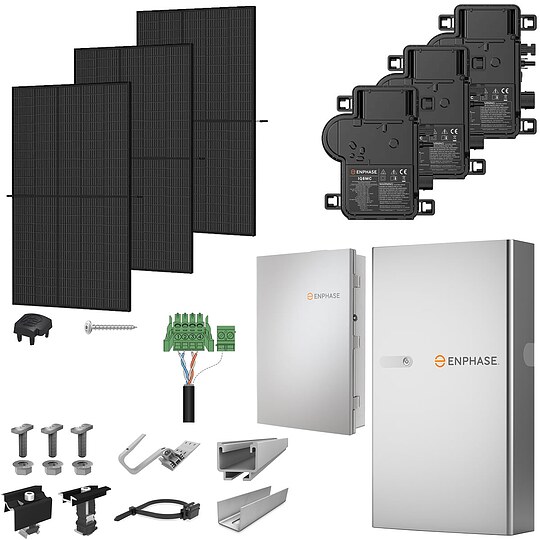Bild 1 - PV-Komplettanlage 10 kWp mit Enphase Mikrowechselrichtern + Stromspeicher 10,0 kWh, 24 Solarmodulen Glas-Glas full black & Montagesystem Aufdach