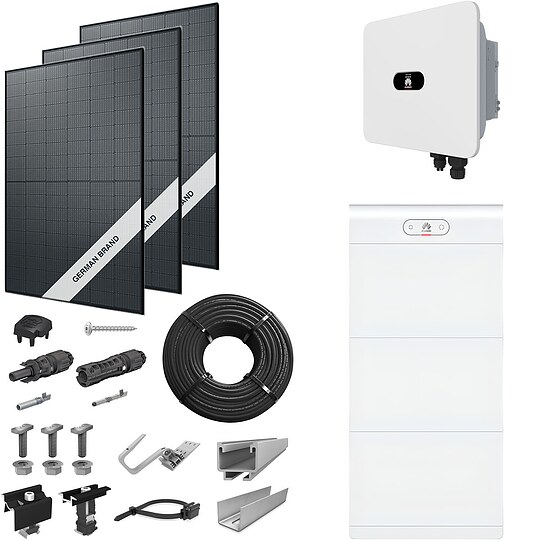 Bild 1 - PV-Komplettanlage 12 kWp mit Huawei Wechselrichter 15 kW + Stromspeicher 21,0 kWh, 30 Solarmodulen Glas-Glas full black & Montagesystem Aufdach