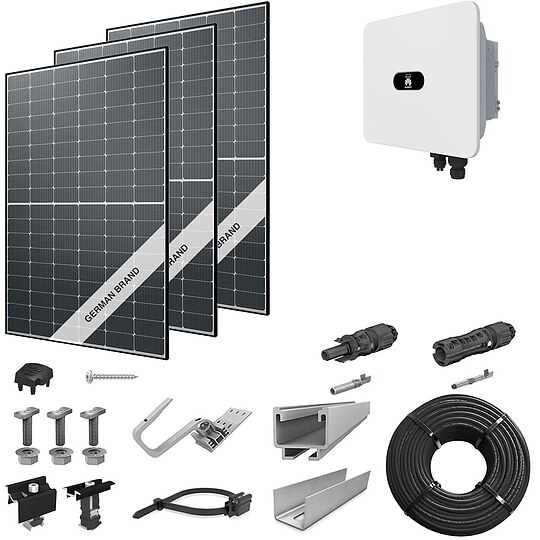 Bild 1 - PV-Komplettanlage 12 kWp mit Huawei Wechselrichter 15 kW, 30 Solarmodulen Glas-Folie black frame & Montagesystem Aufdach