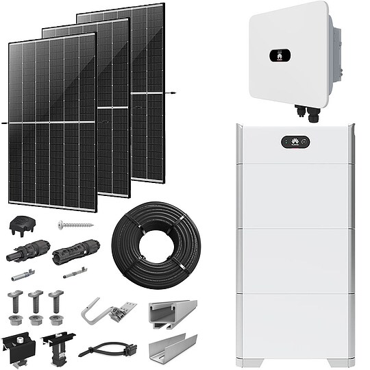 Bild 1 - PV-Komplettanlage 15 kWp mit Huawei Wechselrichter 15 kW + Stromspeicher 15,0 kWh, 36 Solarmodulen Glas-Glas black frame & Montagesystem Aufdach
