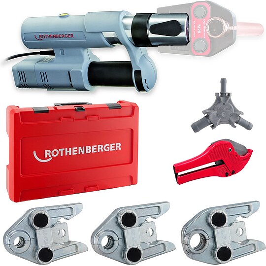 Bild 1 - ROTHENBERGER ROMAX AC Eco Pressmaschine 230 V inkl. System-Box, Pressbacken TH 16, 20, 26 & Gratis Rohrschere und Kalibrierer