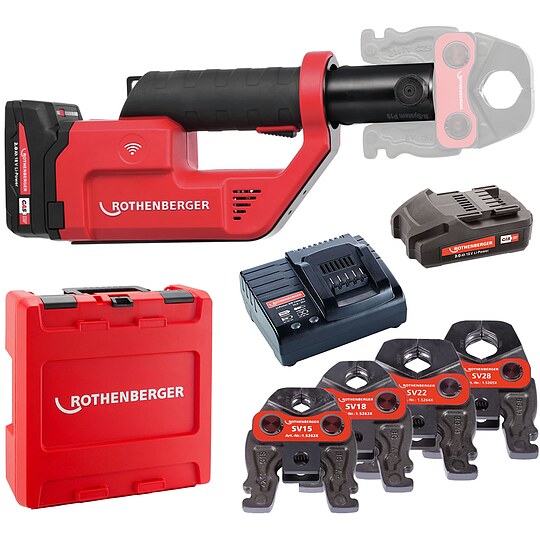 Bild 1 - ROTHENBERGER ROMAX Compact 3 inkl. 2 Akkus 2,0 Ah, Schnellladegerät, System-Box und Pressbacken V 15, 18, 22, 28 (SV)