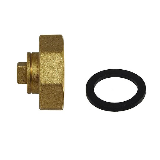 Bild 1 - Messing-Abschlusskappe 1 1/2'' für T-Ventil mit integriertem Stopfen 1/2''
