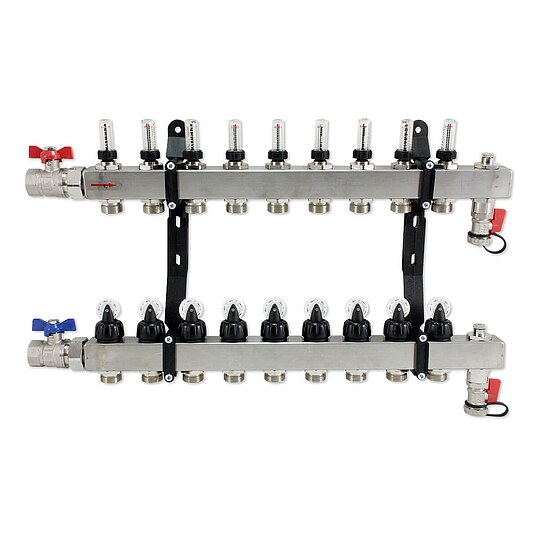 Bild 1 - Verteiler fr Fubodenheizung aus Edelstahl fr 9 Kreise mit Topmeter und Zubehr