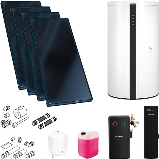 Bild 1 - Viessmann Solaranlage mit 4 Stk. Vitosol 200-FM SV2F, Regelung, Pufferspeicher Vitocell 140-E 750l wei� und Frischwassermodul - SK05799