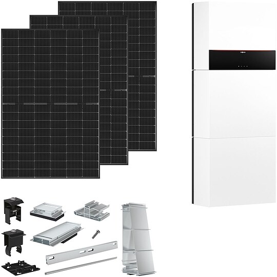 Bild 1 - Viessmann PV-Paket M mit 22 Modulen Glas-Glas black frame + 10 kWh Stromspeicher Vitocharge VX3 & Montagesystem Flachdach Ost-West - Z032049