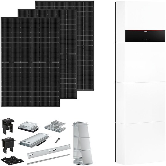 Bild 1 - Viessmann PV-Paket L mit 26 Modulen Glas-Glas black frame + 15 kWh Stromspeicher Vitocharge VX3 & Montagesystem Flachdach Ost-West - Z032050
