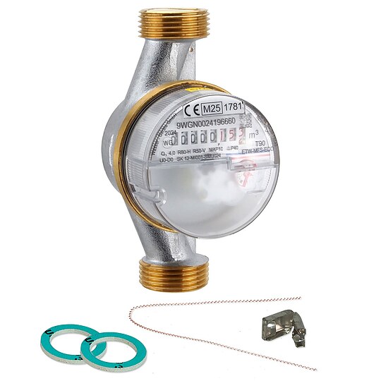 Bild 1 - Wasserzähler kalt / warm 4,0 m³ mit Anschlussgewinde 1'' - 130 mm - geeicht und beglaubigt 2025