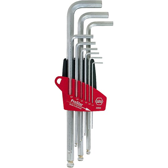 Bild 1 - Wiha Sechskant-Kugelkopf Stiftschlsselsatz 9-teilig - 369 S9 - mattverchromt - 07185