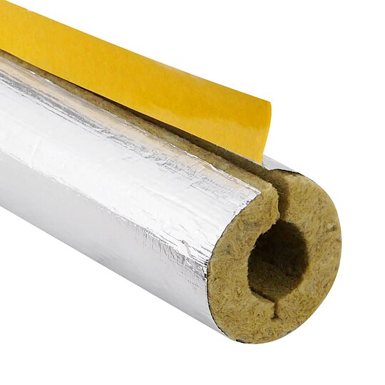 Bild 1 - Steinwoll-Rohrschalen alukaschiert fr Rohr 28 mm - Dmmschichtdicke 17 mm - geschlitzt - selbstklebend - Lnge 1 m - 50% GEG