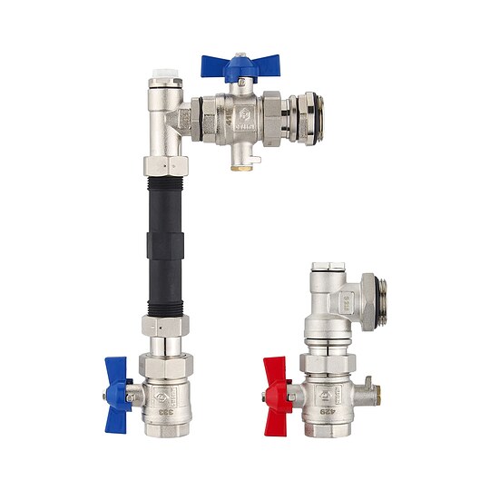 Bild 1 - Anschluss-Set für Wärmezähler mit 3/4 Zoll-Gewinde - 110 mm - Winkelform