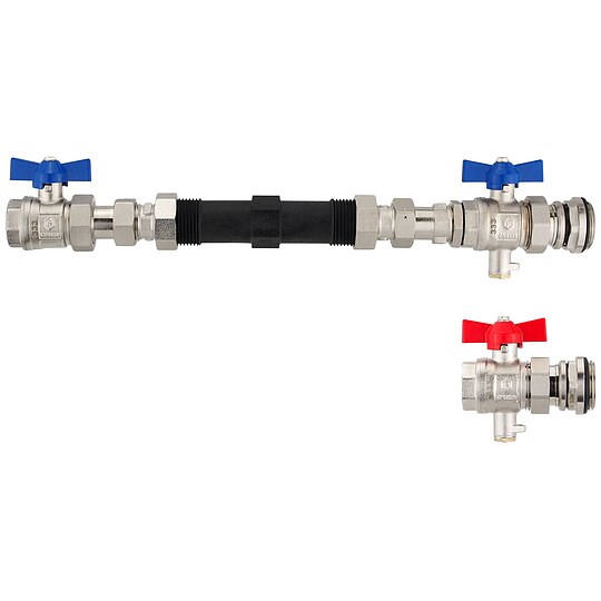 Bild 1 - Anschluss-Set fr Wrmezhler mit 1 Zoll-Gewinde - 130 mm - Durchgangsform