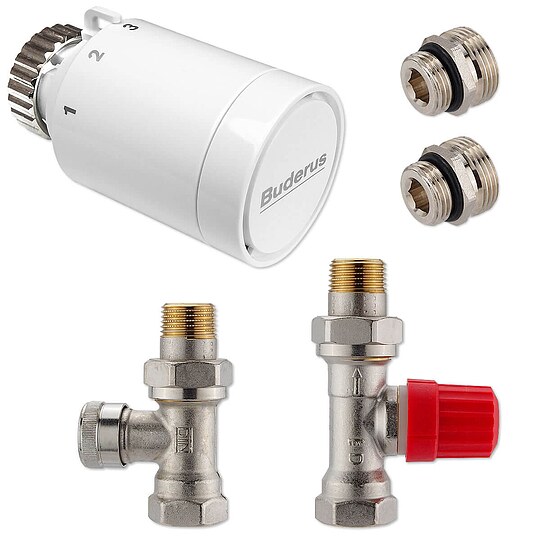 Bild 1 - Anschluss-Set für Vertikal- & Badheizkörper - Durchgangsform, Thermostatventil zur Seite, rechts o. links